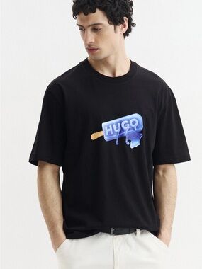 HUGO Black Tee with Blue Popsicle Graphic